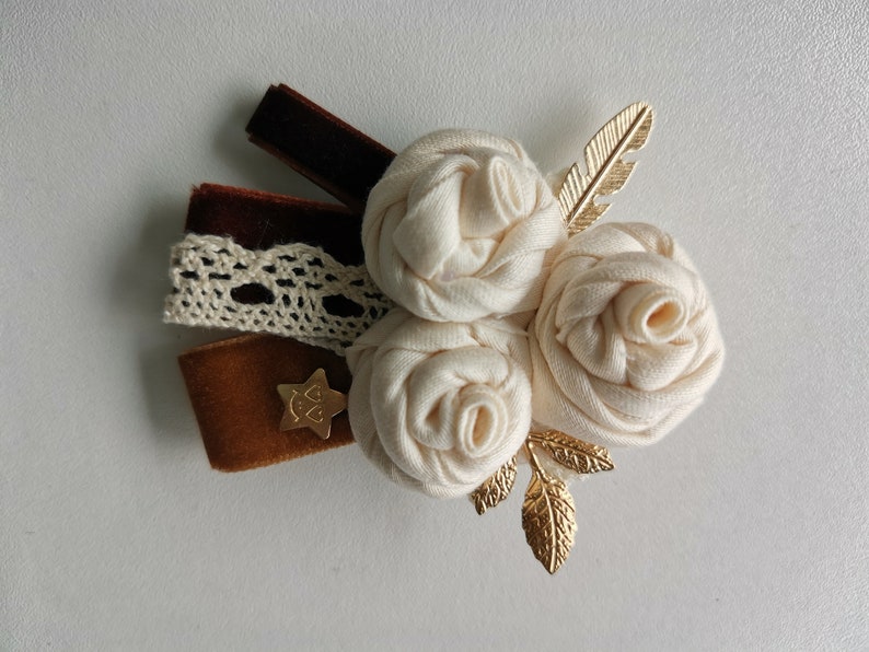 Cotton brooch, fabric brooch, textile brooch, dress brooch, hair brooch, fabric jewelry, flower brooch, gift for her image 1
