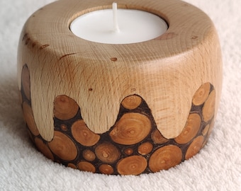 Beech and cherry wood candle holder