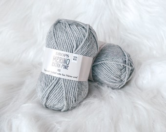 Merino Wolle Strickgarn, DK Worsted Weight Yarn, Drops Merino Extra Fine 05 Light Grey