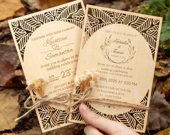 Boho Laser Cut Wedding Invitations, Rustic Hollow Save the Date Cards, Destination Wedding Invite Suite, Elegant Bohemian Stationery