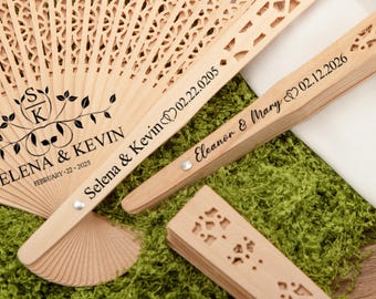 Personalized Wedding Fans, Custom Engraved Wooden Hand Fans, Bridal Shower Favors, Bridesmaid Gifts, Wedding Party Favors for Guests