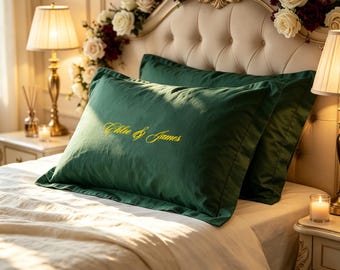 Custom Embroidered Pillowcase,Custom Monogram Cotton PillowCover,WeddingGift for Couple,AnniversaryGift,Housewarming Decor,BridalShower Gift