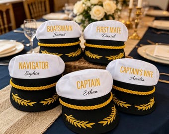 Personalized Captain Costume Hat, Custom Sailor Party Cap, Boat Crew Hat, Nautical Theme Party Accessory, Funny Yacht Party Gift