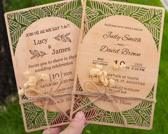 Custom Rustic Hollow Wedding Invitations, Destination Wedding Invitation Cards, Boho Save The Date Cards, Boho Wedding Invites
