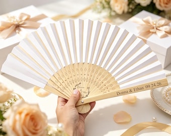 Personalized Wedding Hand Fan,Custom Engraved Wooden Hand Fans,Laser Engraved Bamboo Paper Fan,Bridesmaid Gifts,Wedding Party Favors