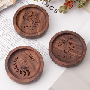 Custom Engraved Walnut Wood Ring Dish, Personalized Name Engagement Ring Dish, Wedding Ring Dish, Customized Gifts For Couple, Ring Holder image 5
