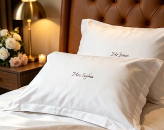 Custom Embroidered Pillowcase,Custom Monogram Cotton PillowCover,WeddingGift for Couple,AnniversaryGift,Housewarming Decor,BridalShower Gift