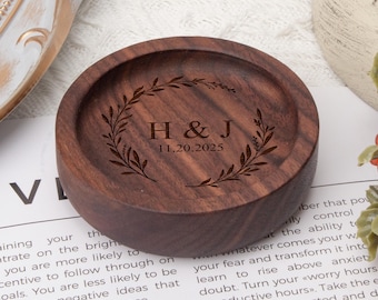 Custom Engraved Walnut Wood Ring Dish, Personalized Name Engagement Ring Dish, Wedding Ring Dish, Customized Gifts For Couple, Ring Holder