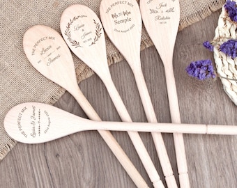Engraved The Perfect Mix Wedding Wooden Spoon, Personalized Name Spoon, Wedding Shower Gift, Wedding Favour, New Couple Gifts