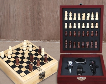 Scatola regalo con set di scacchi e utensili da vino personalizzati, cavatappi apribottiglie personalizzato, set regalo per gli sposi, regalo per la festa del papà, regalo per gli amanti del vino