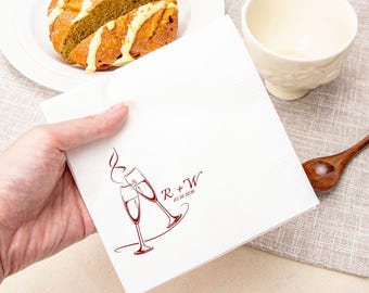 Personalized Wedding Cocktail Napkins, Custom Name & Date Napkins, Bridal Shower Engagement Party Decor, Elegant Event Table Decor