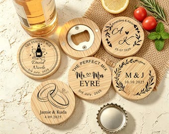 Personalized Wedding Bottle Opener, Custom Engraved Wood Bottle Opener, Couple Name Date Gift, Wedding Favor, Bridal Shower Gift