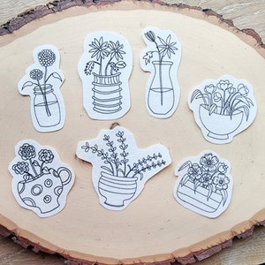 Potted Plants and Flowers Stick and Stitch Designs, Water Soluble Pattern Transfer For Embroidery image 1
