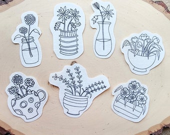 Potted Plants and Flowers Stick and Stitch Designs, Water Soluble Pattern Transfer For Embroidery