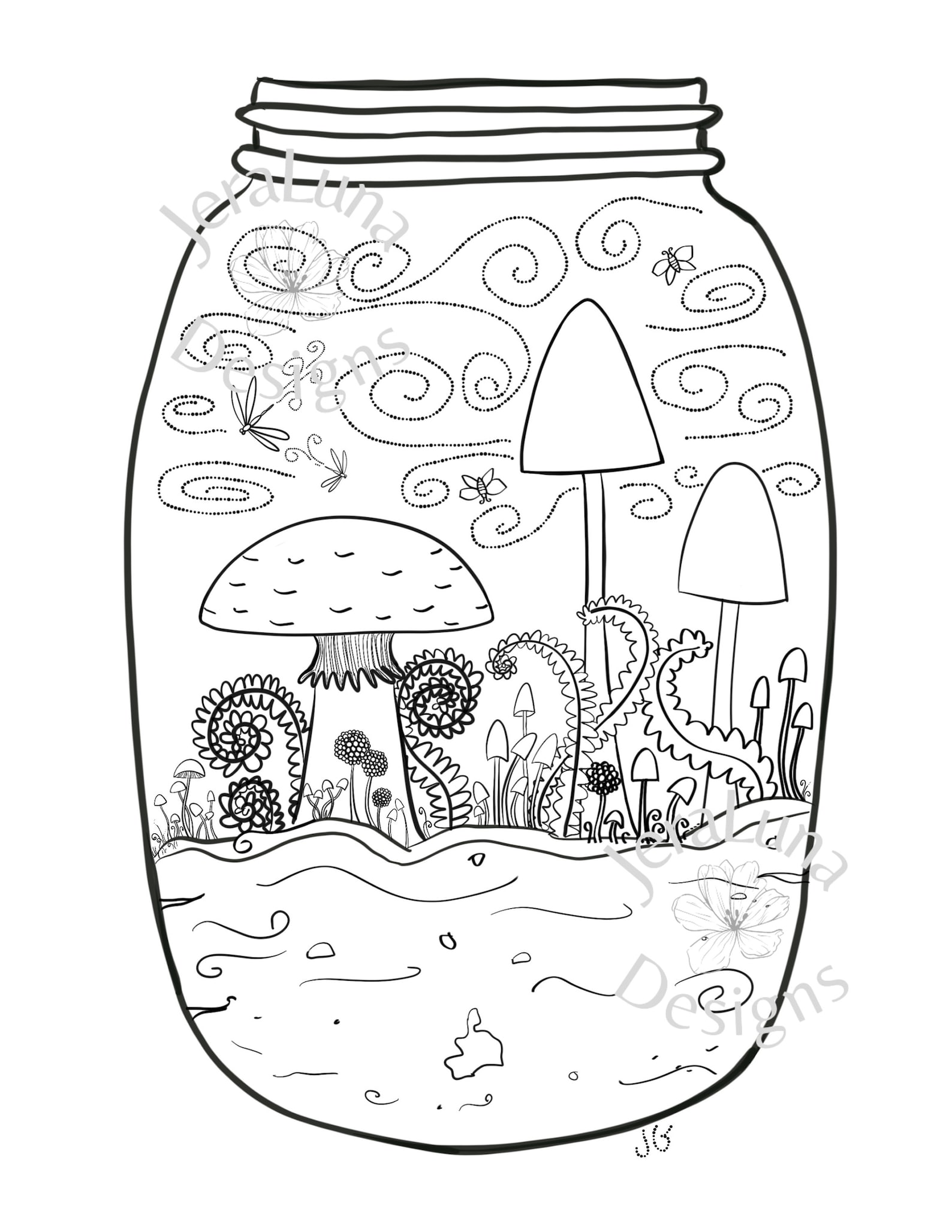 Printable PDF Mushroom Terrarium in a Mason Jar Coloring Page - Etsy