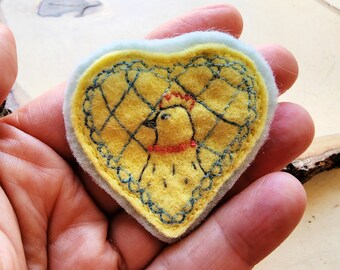 Hand Stitched Embroidered Cute Little Chicken Hen Patch Pin Brooch