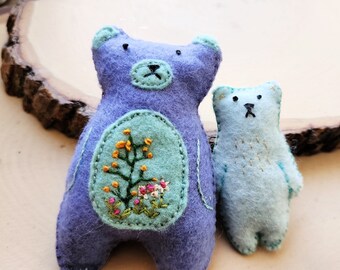 Baby Bear and Big Bear Comforting Worry Dolls Hand Stitched With Lavender Buds
