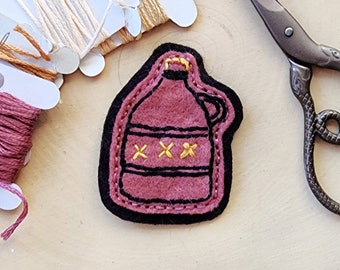 Handmade Hand Stitched Embroidered Reddish Brown Moonshine Jug Patch