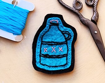 Handmade Hand Stitched Embroidered Teal Blue Moonshine Jug Patch