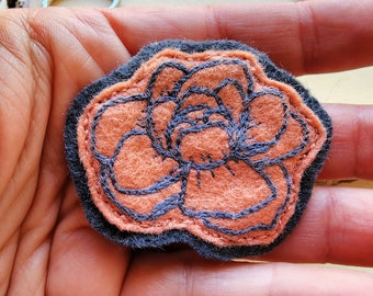Handmade Hand Stitched Embroidered  Rose Peony Patch Pin Brooch
