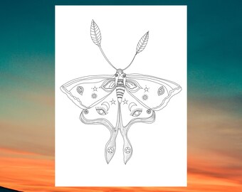 Mystical Luna Moth PDF Printable Coloring Page