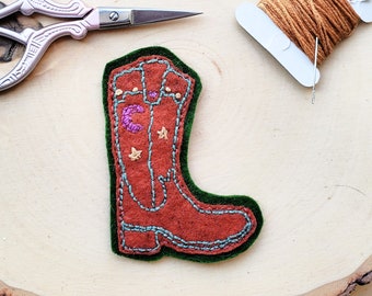 Handmade Hand Stitched Embroidered Cowgirl Cowboy Boot with Stars and Moon Patch