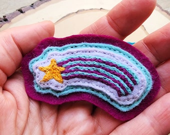 Hand Stitched Shooting Star Brooch Patch Pin