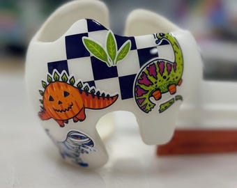 Calcomanías moradas de dinosaurio para Halloween, estampado a cuadros, para niños / Doc Band / Starband / Hanger Helmet