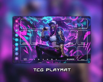 Riftbound Playmat, Trendy Akali Neon Trading Card Game, Custom Zones (24"x14"), MTG Playmat