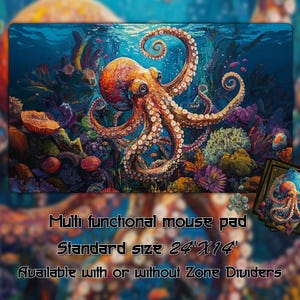 Vibrant Octopus Art playmat, Trading Card Games, Custom Game Mat With Zones, 24&quot;X14&quot;（350*600mm） Custom Playmat