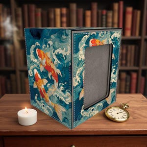 MTG Deck Box with Commander Display, Lucky Koi Pair Card Leather MTG/Pokemon Storage - Holds 100+ Sleeved Cards