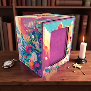 Caja para mazos, diseño Pastel Squirrel Bloom, de cuero, para cartas de MTG/Pokemon - Capacidad para más de 100 cartas con fundas.