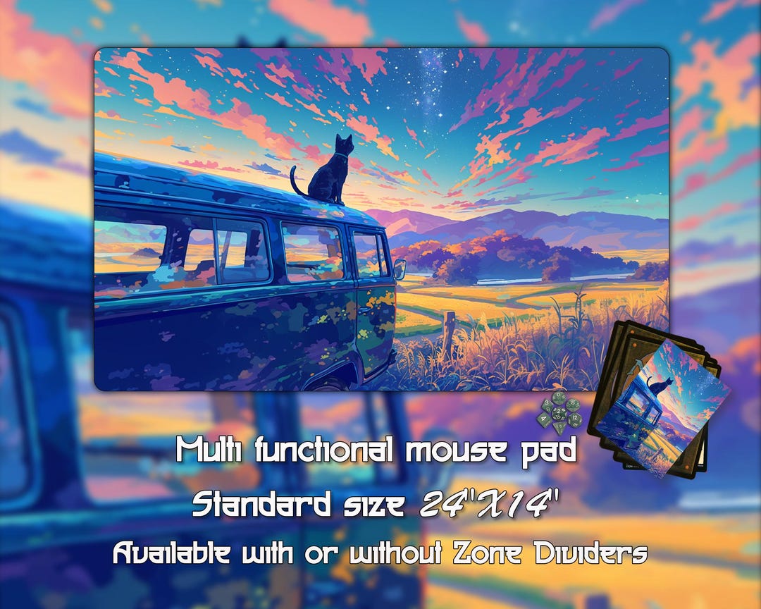 MTG Playmat, Cat on Van Roof Game Mat: Trading Card Playmat With Zones ...