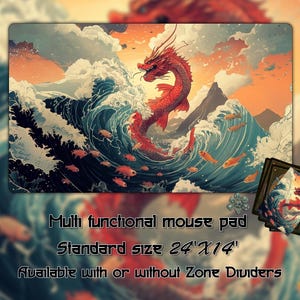 Red Dragon Wave playmat, Trading Card Games, Custom Game Mat With Zones, 24&quot;X14&quot;（350*600mm） Custom Playmat