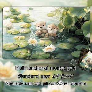 Watercolor Otter Pair playmat, Trading Card Games, Custom Game Mat With Zones, 24&quot;X14&quot;（350*600mm） Custom Playmat