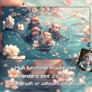 Cherry Blossom Otters playmat, Trading Card Games, Custom Game Mat With Zones, 24&quot;X14&quot;（350*600mm） Custom Playmat