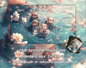MTG Playmat, Cherry Blossom Otter TCG Custom Game Mat with Zones