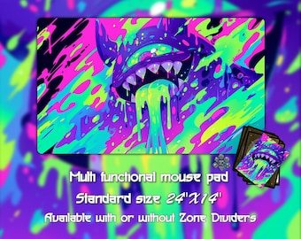 MTG Playmat, Neon Monster Vibe, Trading Card Games, Custom Game Mat With Zones, 24"X14"（350*600mm) Custom Playmat