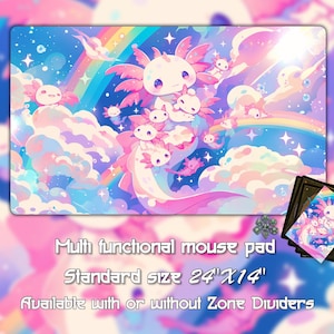 Axolotl Family Fun Playmat, Trading Card Games, Custom Game Mat With Zones, 24&quot;X14&quot;（350*600mm) Custom Playmat