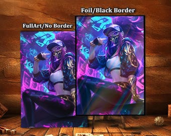 May include: Artwork featuring a person in a cap and mask, with a jacket and leggings. The artwork has a neon color scheme with shades of purple, blue, and pink. The text "FullArt/No Border" and "Foil/Black Border" are visible.