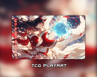 Riftbound Playmat, Crimson Ahri Kitsune Kartenspiel, Custom Zones (24"x14"), MTG Playmat