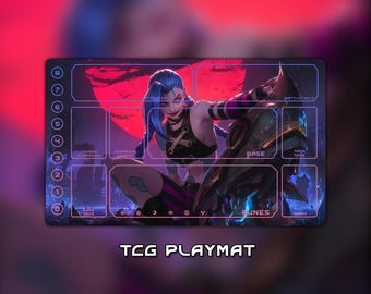Riftbound Krabbeldecke, Jinx Under Red Moon Sammelkartenspiel, Custom Zones (24"x14"), MTG Krabbeldecke