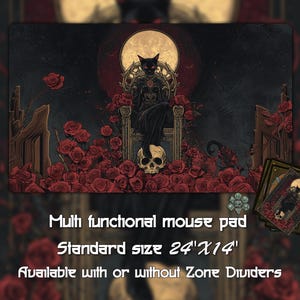 Black Cat Throne Gothic playmat, Trading Card Games, Custom Game Mat With Zones, 24&quot;X14&quot;（350*600mm） Custom Playmat