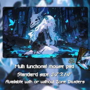 Moonlit Horned Lady Playmat, Trading Card Games, Custom Game Mat With Zones, 24&quot;X14&quot;（350*600mm) Custom Playmat