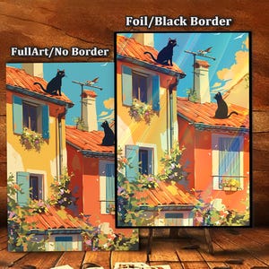 Cats on Rooftops MTG Card Sleeves: AI-Crafted Detail