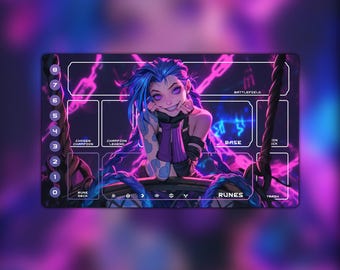 Riftbound Playmat, Neon Jinx Art Trading Card Game, Custom Zones (24"x14"), MTG Playmat