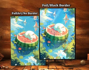 MTG Card Sleeves, Cat on Watermelon Card Sleeves: TCG Protector Sleeves with  Detail