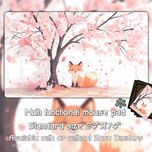 Cherry Blossom Fox playmat, Trading Card Games, Custom Game Mat With Zones, 24&quot;X14&quot;（350*600mm） Custom Playmat