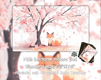 MTG Playmat, Cherry Blossom Fox Game Mat: Custom TCG Playmat with Zones