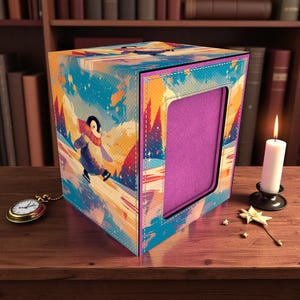 Deck Box, Starry Frosty Penguin Card Leather MTG/Pokemon Storage - Holds 100+ Sleeved Cards